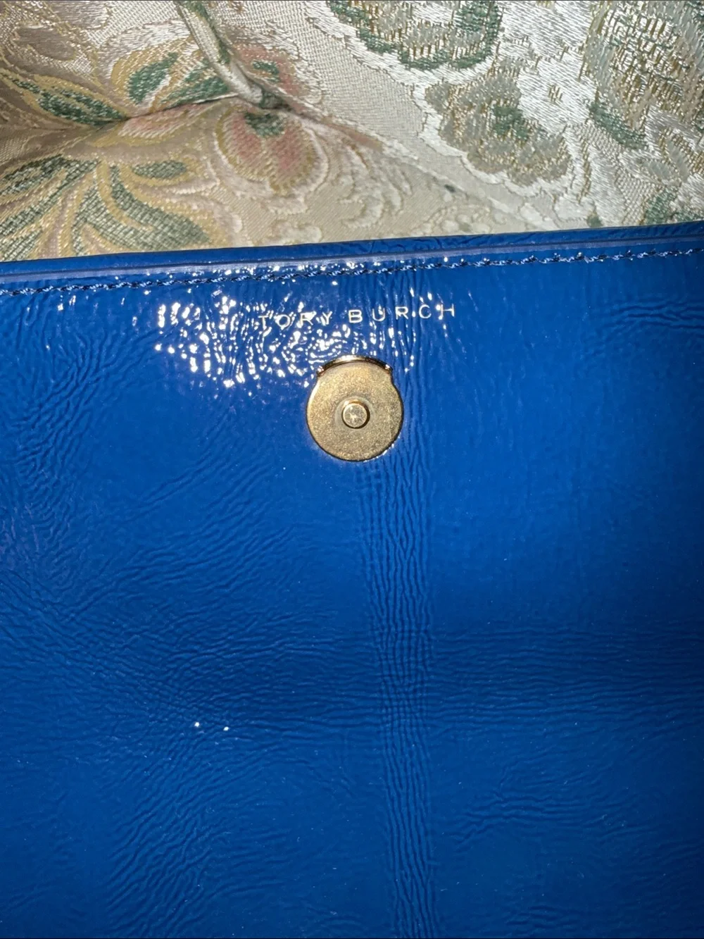Tory Burch blue velvet floral handbag